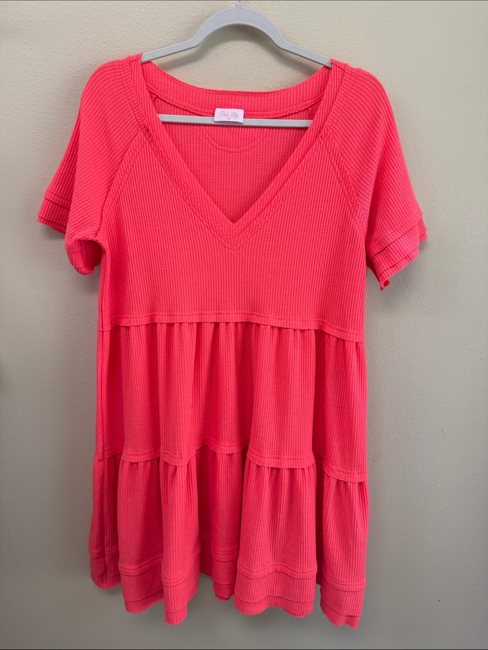 Pink Lily Coral Waffle knit Dress SzM